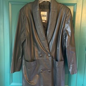 Vintage Comit Leather Blazer Jacket Black Double-Breasted Minimalist Chic Medium